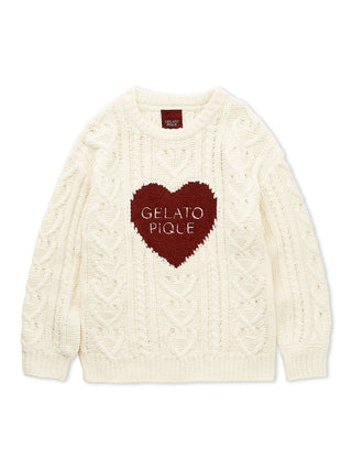 Heart Aran Pullover Sweater with embroidered heart motif and Gelato Pique logo, featuring intricate cable-knit design.