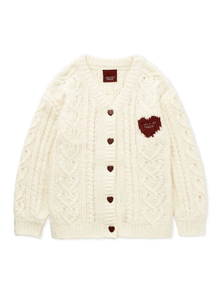 Heart Aran Cozy Cardigan with cable knit patterns and heart buttons, perfect blend of style and comfort from Gelato Pique USA.