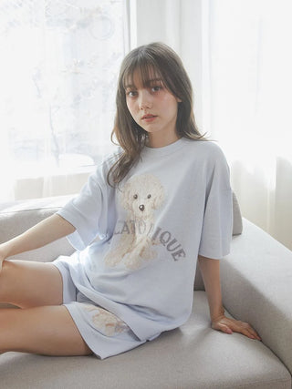 Woman wearing Gelato Pique USA Toy Poodle Relax Fit T-Shirt, part of Premium Loungewear and Sleepwear collection, featuring cute poodle design.