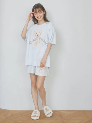 Woman wearing Gelato Pique USA Toy Poodle Relax Fit T-Shirt, premium loungewear and sleepwear, featuring a cute jacquard knit design.