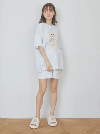 Model wearing Gelato Pique USA 2025 Toy Poodle Relax Fit T-Shirt, premium loungewear with toy poodle design, ideal for unisex styling.