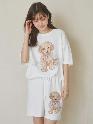 Toy Poodle Relax Fit T-Shirt by Gelato Pique USA, featuring a jacquard knit of a sitting toy poodle. Premium loungewear and sleepwear.