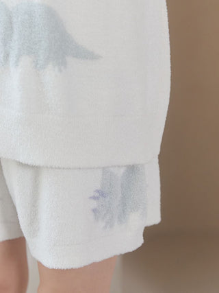 Smoothie Dinosaur pullover and shorts loungewear set featuring soft fabric and playful dinosaur design.