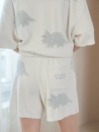 Back view of Smoothie Dinosaur Pullover & Shorts Loungewear Set by Gelato Pique USA, featuring playful dinosaur motifs.
