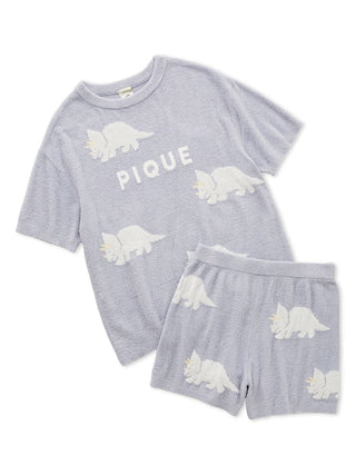 Smoothie Dinosaur Pullover & Shorts Loungewear Set featuring triceratops design in soft fabric.