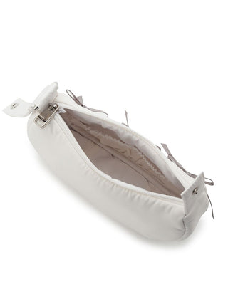 Top view of a Gelato Pique Ribbon Handle Pouch with open zipper, showcasing white matte fabric and elegant design.