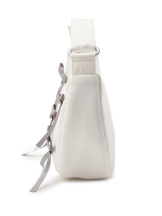Side view of white Gelato Pique Ribbon Handle Pouch with matte fabric and minimalist design.
