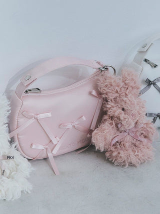 Gelato Pique Ribbon Handle Pouch in pink with luxurious matte fabric and plush teddy accessories for elegant style and design