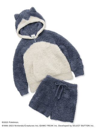 Cozy Pokémon Sleep GELATO Snorlax hoodie and shorts set in blue and cream colors.
