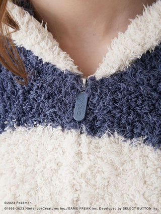 Close-up of GELATO Snorlax hoodie from Pokémon Sleep, showcasing fluffy texture and zipper detail.