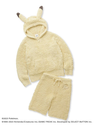 Men's Pokémon Sleep Pikachu Hoodie & Shorts Set in yellow fleece, featuring Pikachu ears, cozy and playful design.