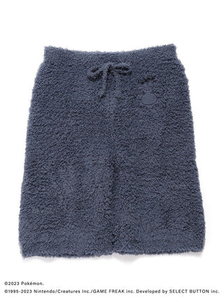 Men's GELATO Snorlax shorts from Pokémon Sleep collection, fuzzy dark blue knit with drawstring and Snorlax emblem.
