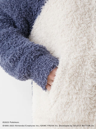 Close-up of Pokémon Sleep GELATO Snorlax Hoodie, showcasing fluffy texture and cozy design in blue and white.
