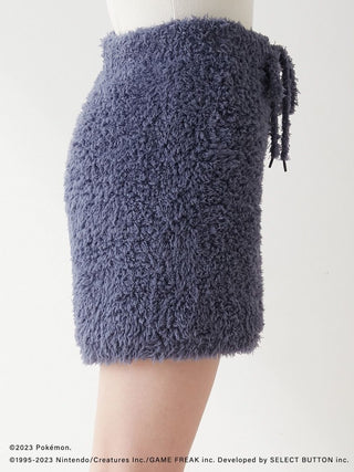 Side view of cozy Snorlax-themed fluffy shorts from the Pokémon Sleep GELATO collection, featuring a soft texture and drawstring waist.