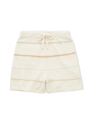 Smoothie Colorful Border Lounge Shorts in pastel stripes, showcasing soft fabric and cozy design for casual comfort.