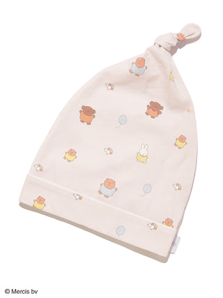 Alt Tag: Dick Bruna patterned flannel night cap with Miffy characters, featuring a collaboration with GELATO PIQUE. Cozy and cute design.
