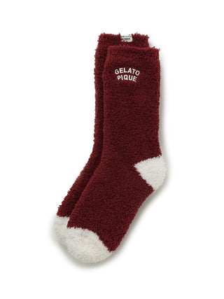 Gelato Pique chocolate and raspberry fuzzy socks, cozy loungewear, rich plush fabric, elegant color, warm soft essentials.