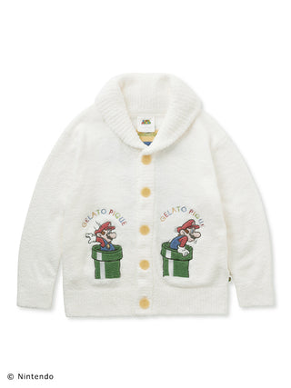 Unisex Baby Moco Jacquard Shawl Cardigan with Super Mario design, featuring soft, fluffy fabric and playful Mario graphics.