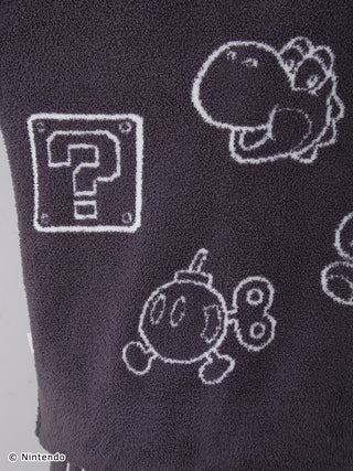 Super Mario themed cardigan with character patterns in Baby Moco fabric featuring enemy and ally motifs in Jacquard design.