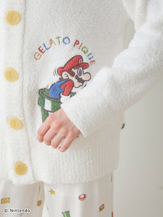 Super Mario Baby Moco Jacquard Shawl Cardigan with colorful embroidery and soft fabric, featuring Mario in iconic pose.