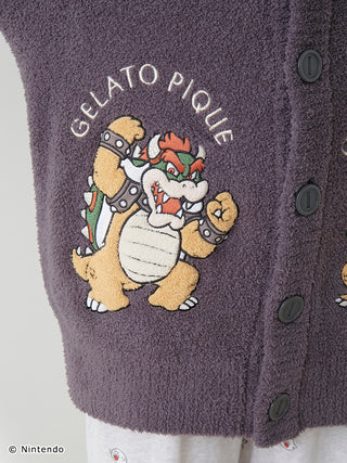 Super Mario unisex shawl cardigan with Baby Moco fabric and Bowser embroidery, featuring Gelato Pique branding.