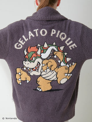 Back view of unisex Super Mario cardigan with Bowser design showcasing soft, fluffy Baby Moco fabric by Gelato Pique.