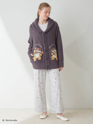 Unisex Super Mario Baby Moco Jacquard Shawl Cardigan, featuring soft fluffy fabric and character design, worn by a model.