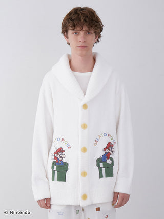 Unisex Baby Moco cardigan featuring Super Mario design with shawl collar and fluffy texture.