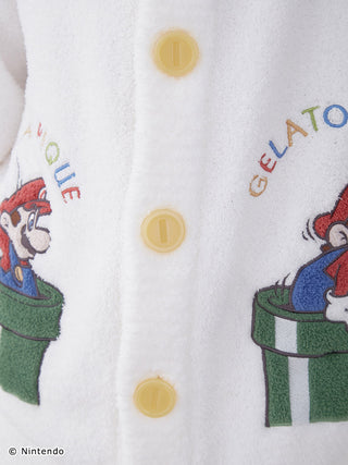 Super Mario Baby Moco Jacquard Shawl Cardigan featuring colorful Mario design with soft fabric and button details.
