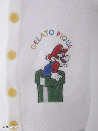 Super Mario Baby Moco Jacquard Cardigan featuring Mario graphic and Gelato Pique logo embroidery, unisex design, close-up view