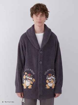 Unisex Super Mario Baby Moco Jacquard Shawl Cardigan with Bowser design, soft and fluffy knitwear for gentle comfort.