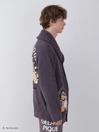 Unisex Super Mario Baby Moco Jacquard Shawl Cardigan in gray, featuring a soft, fluffy design with character prints on the back.