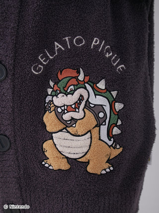 Close-up of Super Mario character Bowser on a Gelato Pique knit cardigan.