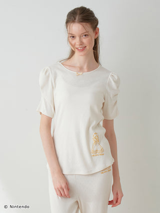 Ivory Peach Collection Puff Sleeve Top from GELATO PIQUE with elegant design and delicate dot texture.