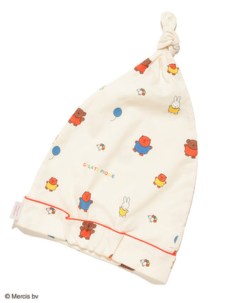 Dick Bruna patterned flannel nightcap featuring Miffy character designs from Aunt Alice's Party, collaboration with GELATO PIQUE.