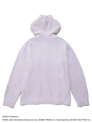 Back view of Pokémon Sleep men's Ditto hoodie in soft purple, featuring plush fabric. Part of Ditto hoodie and shorts set.