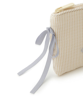 Striped ribbon tissue pouch in soft cotton with delicate blue ribbon detail, offering elegant storage for everyday essentials from Gelato Pique.