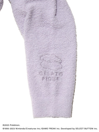Close-up of Pokémon Sleep Baby Moco Ditto Hoodie & Shorts Set with Ditto embroidery and soft fabric texture.