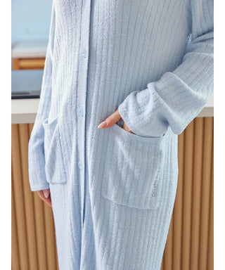 Thermal Smoothie Long Cardigan with ribbed texture from Gelato Pique USA, featuring pockets and button-down front. Elegant and cozy style.