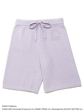Pokémon Sleep Mens Baby Moco Ditto Shorts, soft purple fleece, drawstring waist, featuring playful Ditto embroidery.