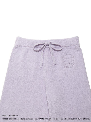 Lavender Baby Moco Ditto shorts with drawstring, featuring Pokémon Sleep and Gelato Pique logo embroidery.