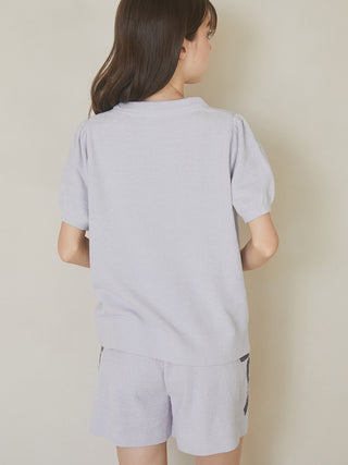 Back view of model wearing Ribbon Jacquard Lounge Shorts in blue by Gelato Pique USA, featuring premium loungewear style.