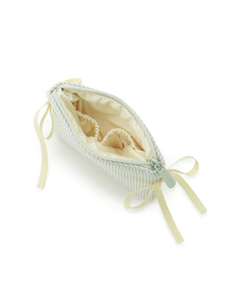 Striped Ribbon Tissue Pouch with soft cotton blend, pastel hues, and ribbon details, open showing compartments for elegant storage.