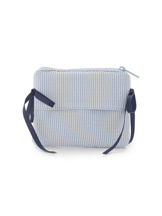 Striped ribbon tissue pouch with blue stripes and ribbon accents, elegant and chic for daily essentials storage.