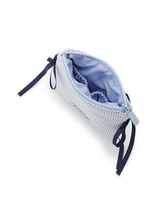 Striped Ribbon Tissue Pouch with open view, showcasing soft cotton-blend fabric and charming ribbon details in pastel hues.