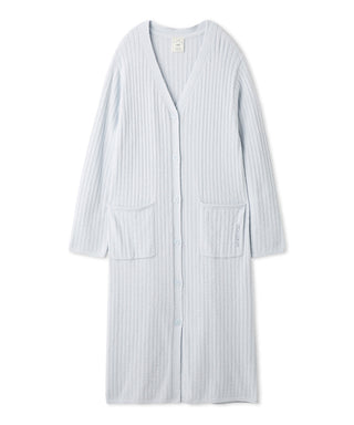 Light blue Thermal Smoothie Long Cardigan with ribbed texture and button-down front, featuring long sleeves and front pockets.