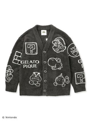 SUPER MARIO™️ men's Baby Moco cardigan with Jacquard character pattern, featuring iconic ally and enemy designs, soft and fluffy texture.