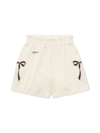Premium Ribbon Jacquard Lounge Shorts in off-white by Gelato Pique USA, featuring soft feel, shirred waist, and ribbon motif design.