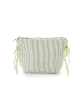 Striped Ribbon Pouch by Gelato Pique USA with soft cotton blend and ribbon accents for chic storage of cosmetics and skincare.