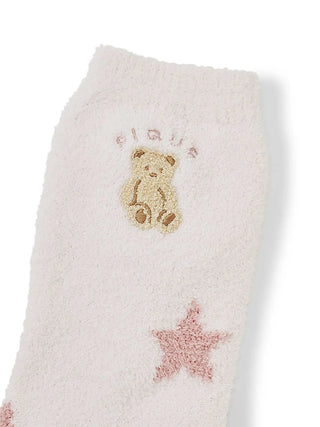 Pastel lounge sock with bear embroidery and pink star motifs.